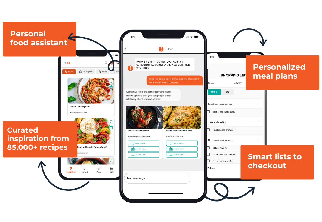 7dish meal planning features shown on phones